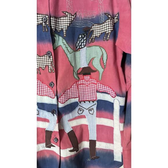 VTG Sandy Starkman Shirt Blouse Sz S Wearable Art Cotton Western Cowboy Horse - Picture 2 of 13